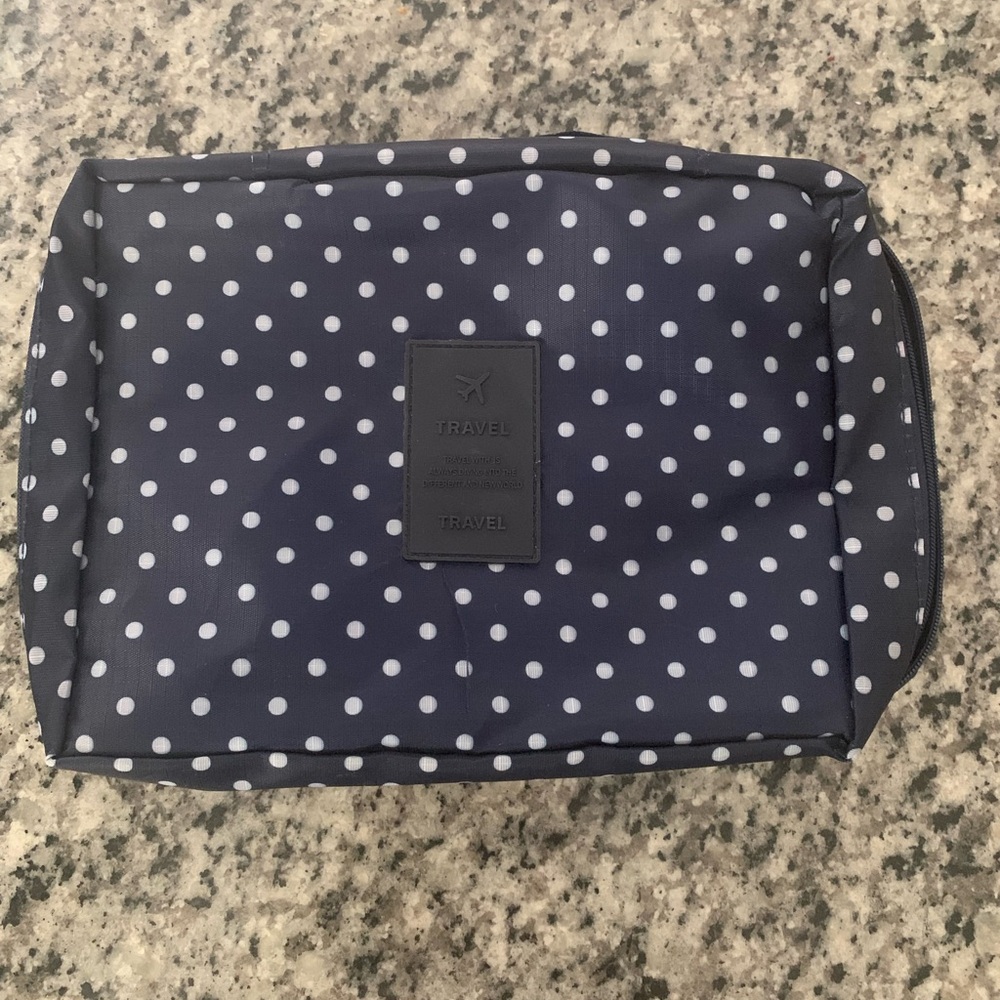 Polka Dot Travel Toiletry or Cosmetics Bag - Navy